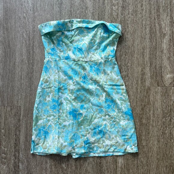 Blue Green Floral Romper Dress - Picture 1 of 4